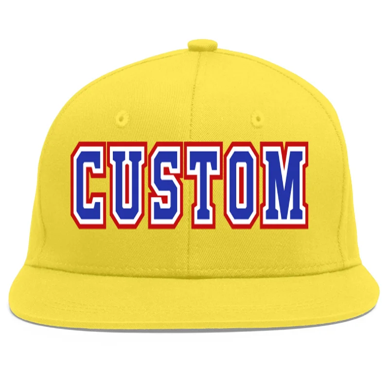 Custom Light Gold Royal-White Flat Eaves Sport Baseball Cap