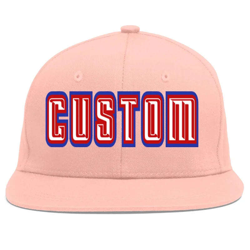 Custom Pink White-Red Flat Eaves Sport Baseball Cap