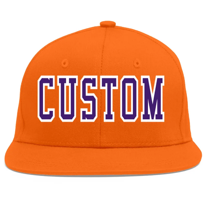 Custom Orange purple-White Flat Eaves Sport Baseball Cap