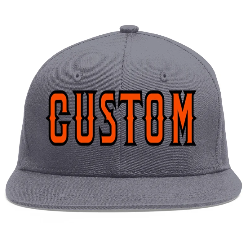 Custom Dark Gray Orange-Black Flat Eaves Sport Baseball Cap