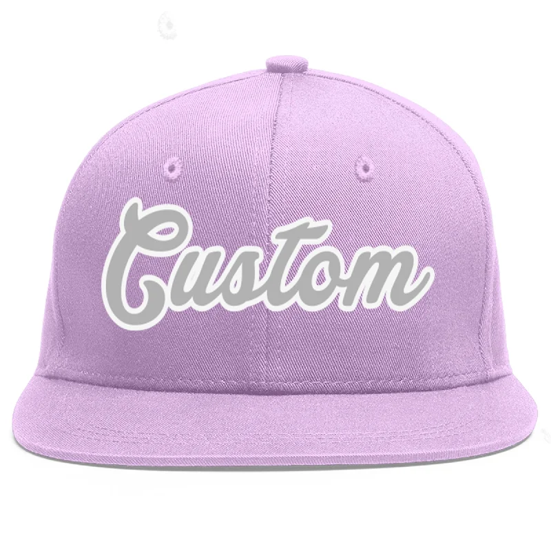 Custom Light Purple Gray-White Flat Eaves Sport Baseball Cap