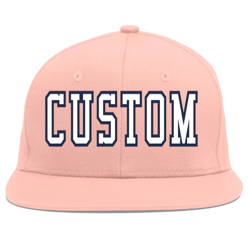 Custom Pink White-Navy Flat Eaves Sport Baseball Cap