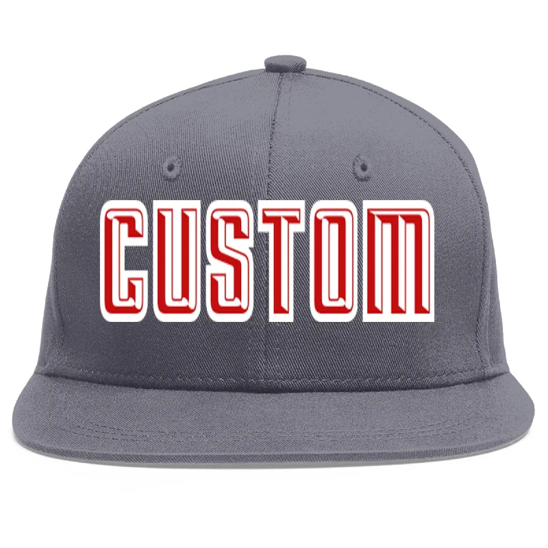 Custom Dark Gray Red-White Flat Eaves Sport Baseball Cap