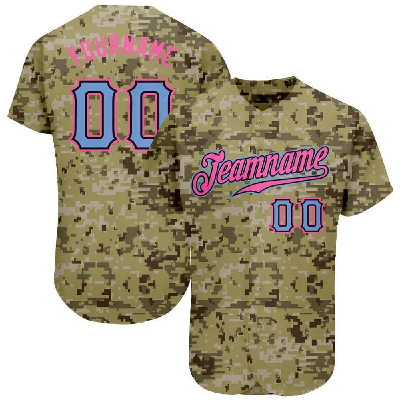 Custom Camo Light Blue-Pink Authentic Salute To Service Baseball Jersey