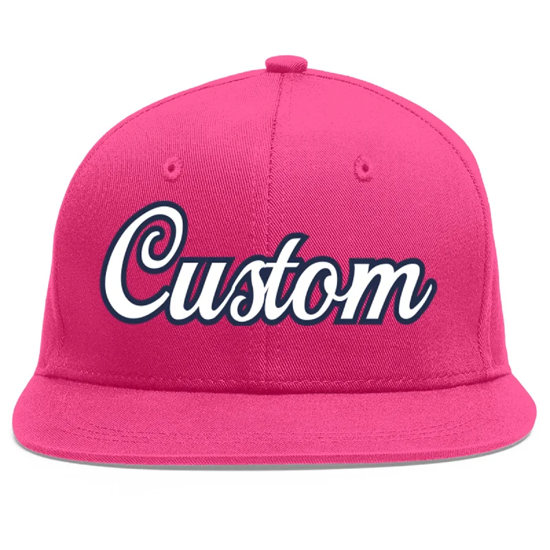 Custom Rose Red White-Navy Flat Eaves Sport Baseball Cap