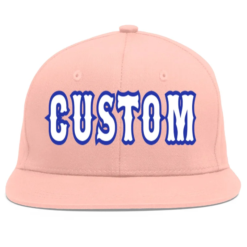 Custom Pink White-Royal Flat Eaves Sport Baseball Cap