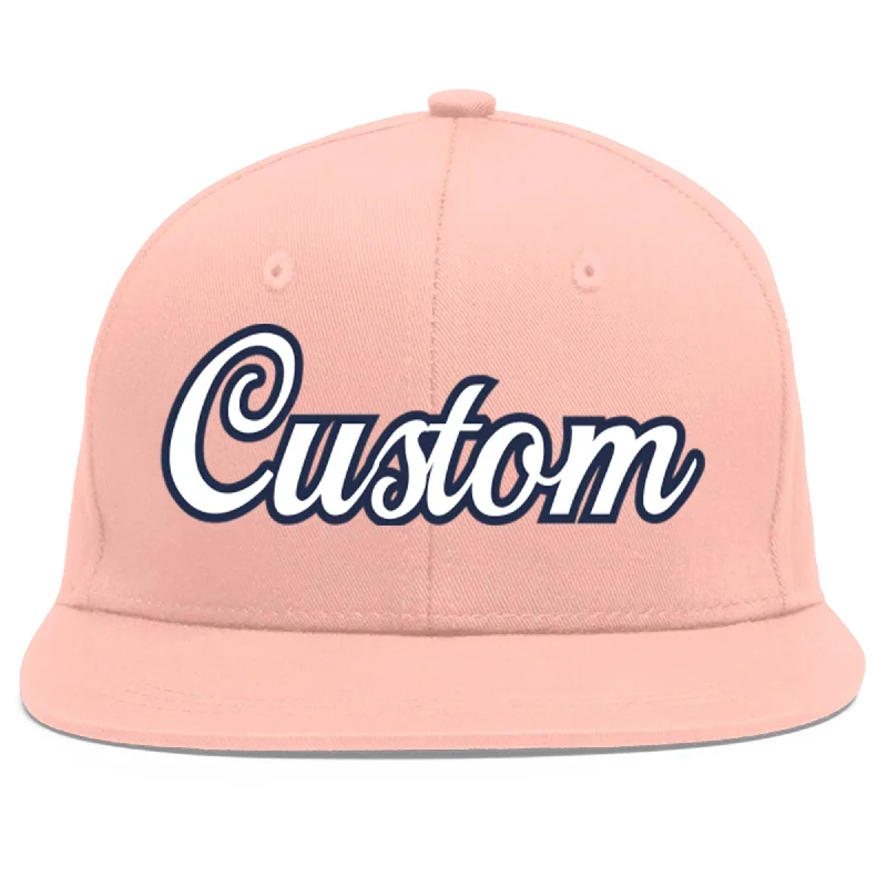 Custom Pink White-Navy Flat Eaves Sport Baseball Cap