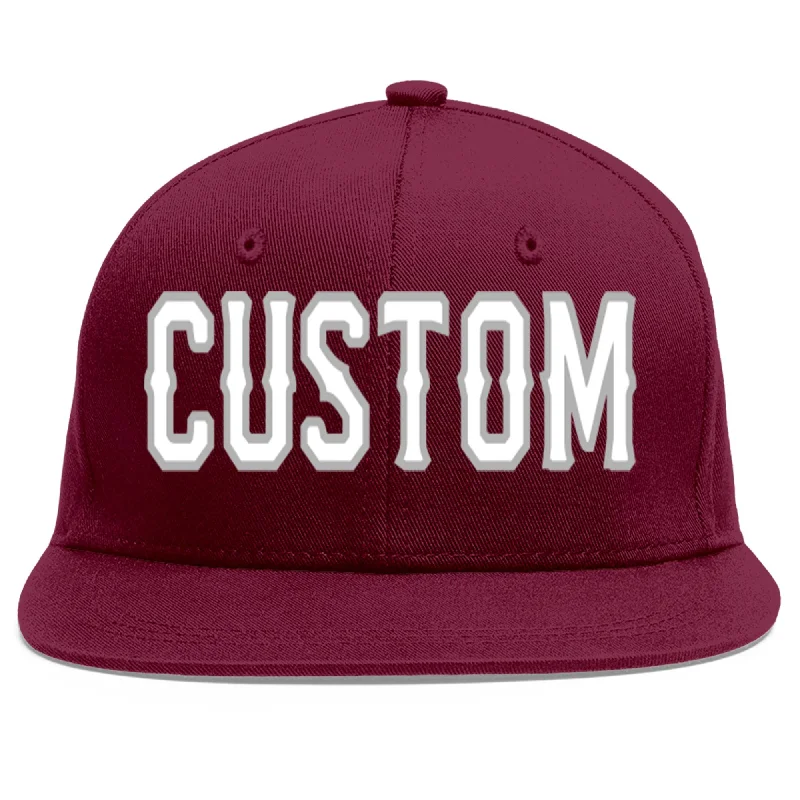 Custom Crimson White-Gray Flat Eaves Sport Baseball Cap