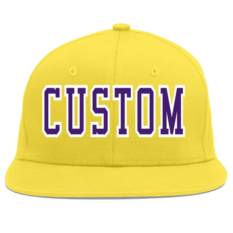 Custom Light Gold purple-White Flat Eaves Sport Baseball Cap