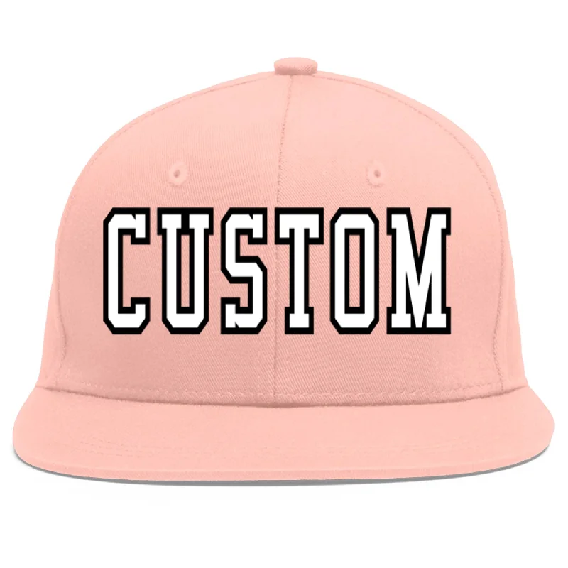 Custom Pink White-Black Flat Eaves Sport Baseball Cap