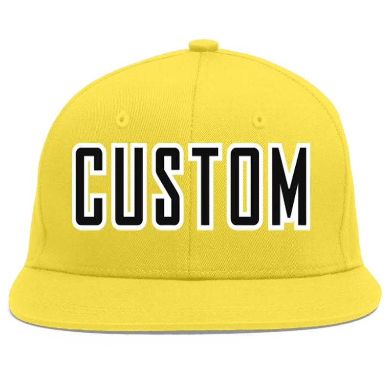 Custom Light Gold Black-White Flat Eaves Sport Baseball Cap