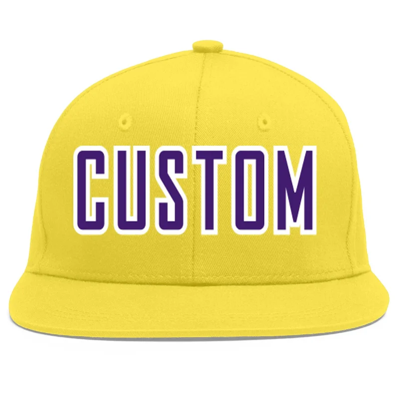 Custom Light Gold purple-White Flat Eaves Sport Baseball Cap