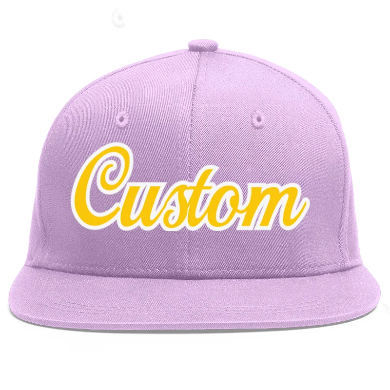 Custom Light Purple Gold-White Flat Eaves Sport Baseball Cap