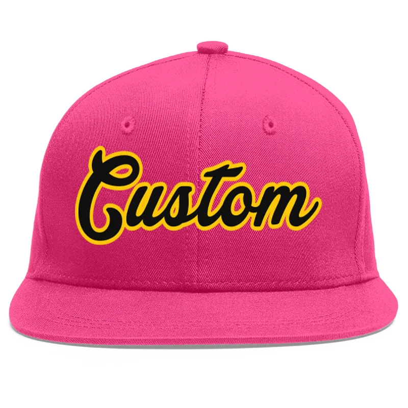 Custom Rose Red Black-Gold Flat Eaves Sport Baseball Cap