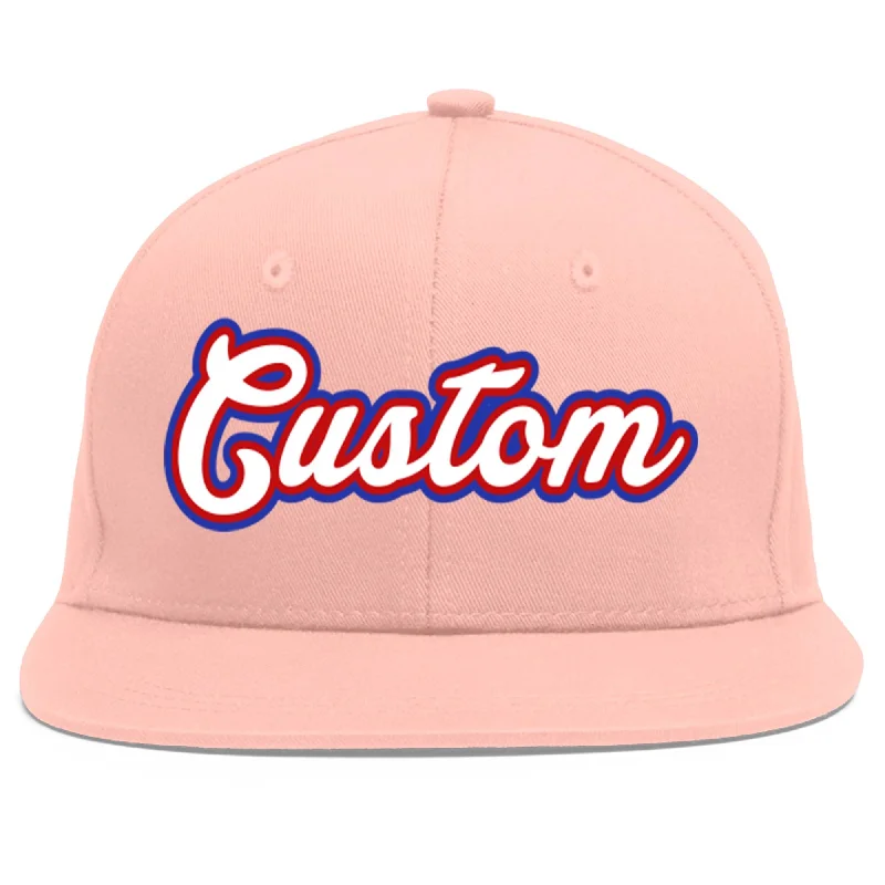 Custom Pink White-Red Flat Eaves Sport Baseball Cap