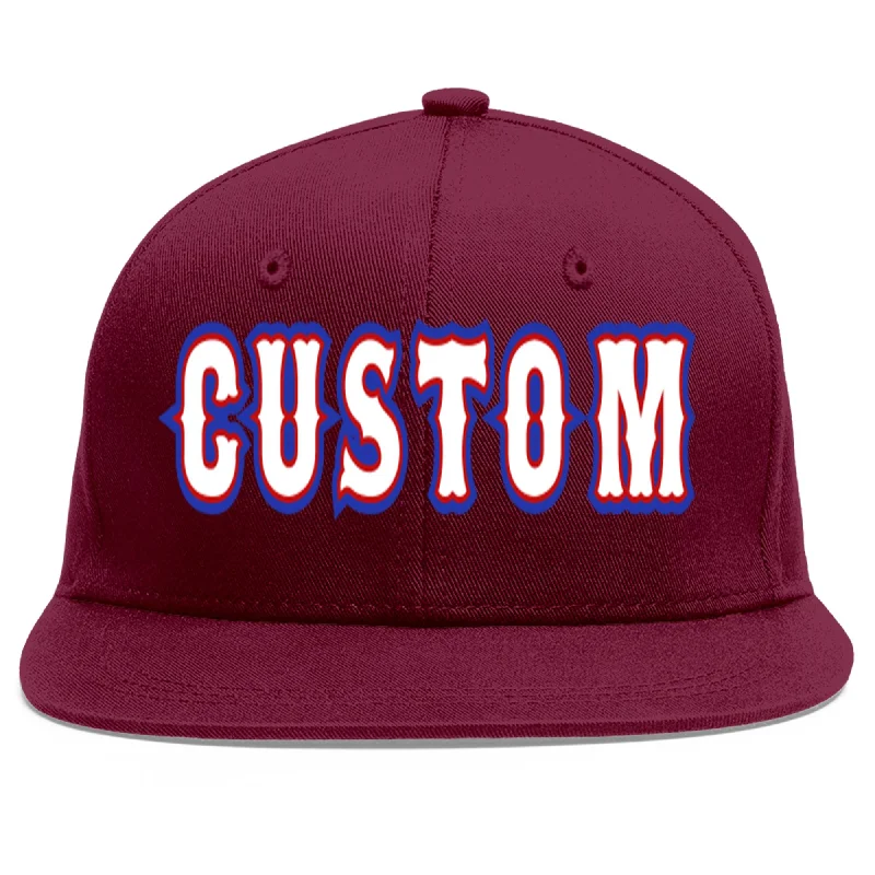 Custom Crimson White-Red Flat Eaves Sport Baseball Cap