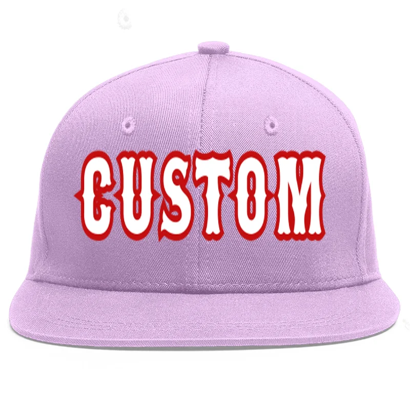 Custom Light Purple White-Red Flat Eaves Sport Baseball Cap