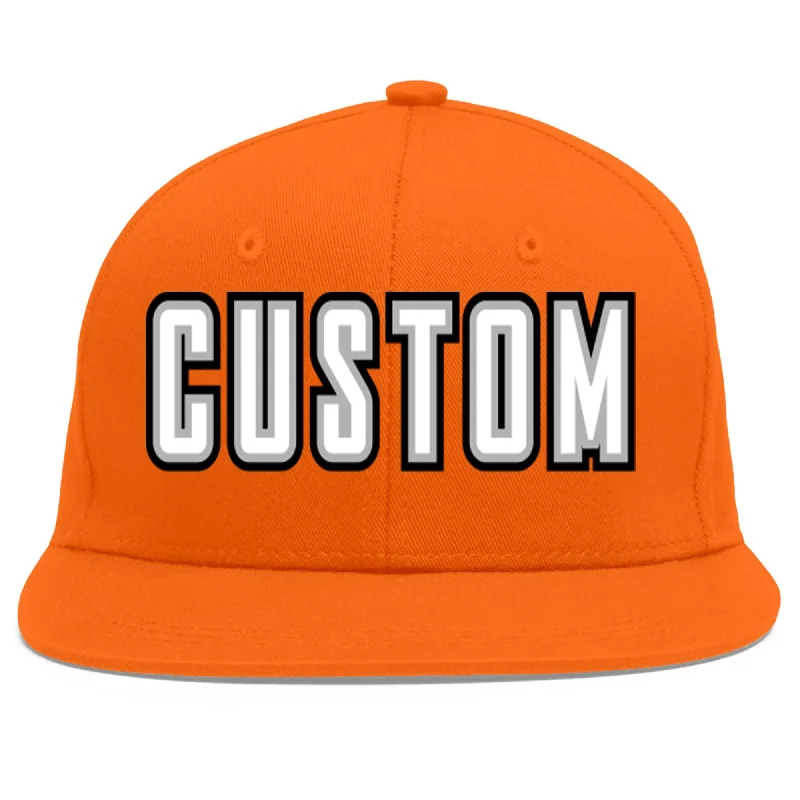 Custom Orange White-Gray Flat Eaves Sport Baseball Cap