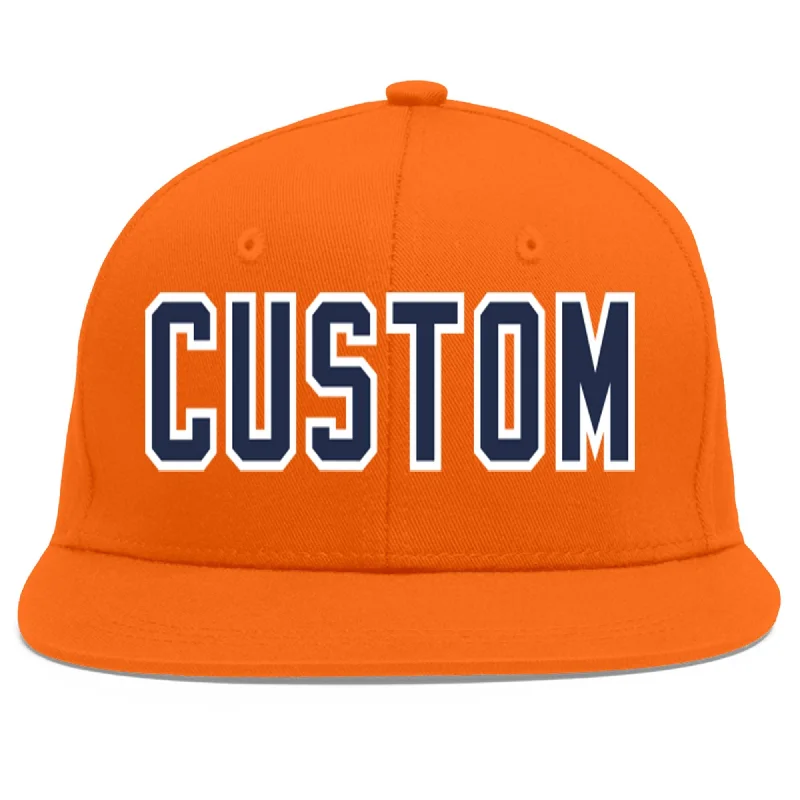 Custom Orange Navy-White Flat Eaves Sport Baseball Cap