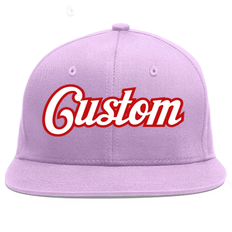 Custom Light Purple White-Red Flat Eaves Sport Baseball Cap