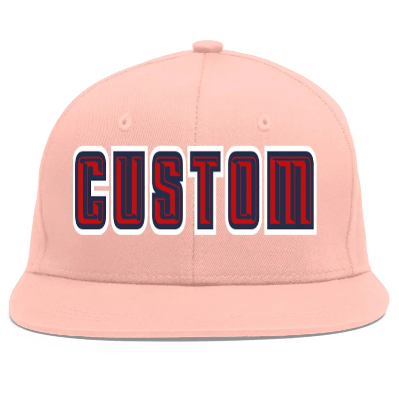 Custom Pink Red-Navy Flat Eaves Sport Baseball Cap