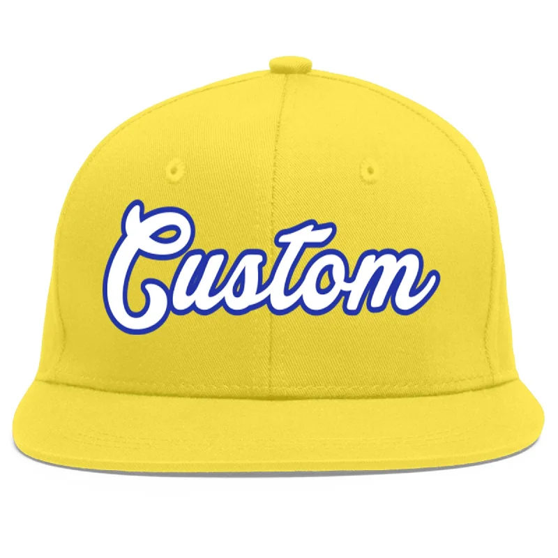 Custom Light Gold White-Royal Flat Eaves Sport Baseball Cap