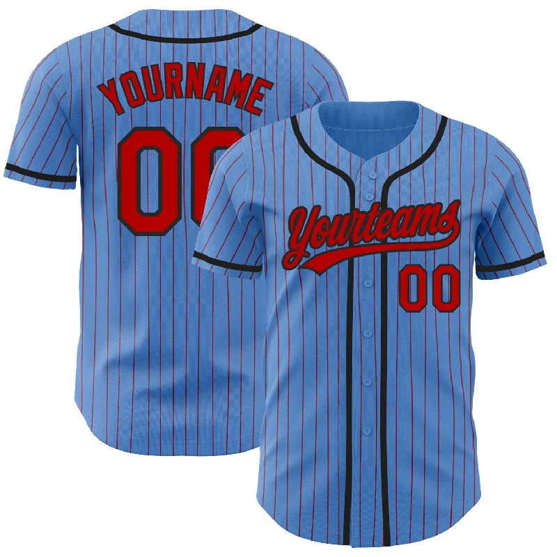 Custom Powder Blue Red Pinstripe Black Authentic Baseball Jersey