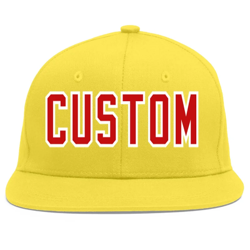 Custom Light Gold Red-White Flat Eaves Sport Baseball Cap