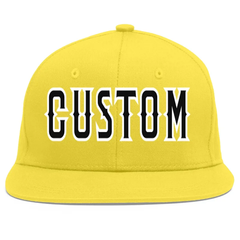 Custom Light Gold Black-White Flat Eaves Sport Baseball Cap