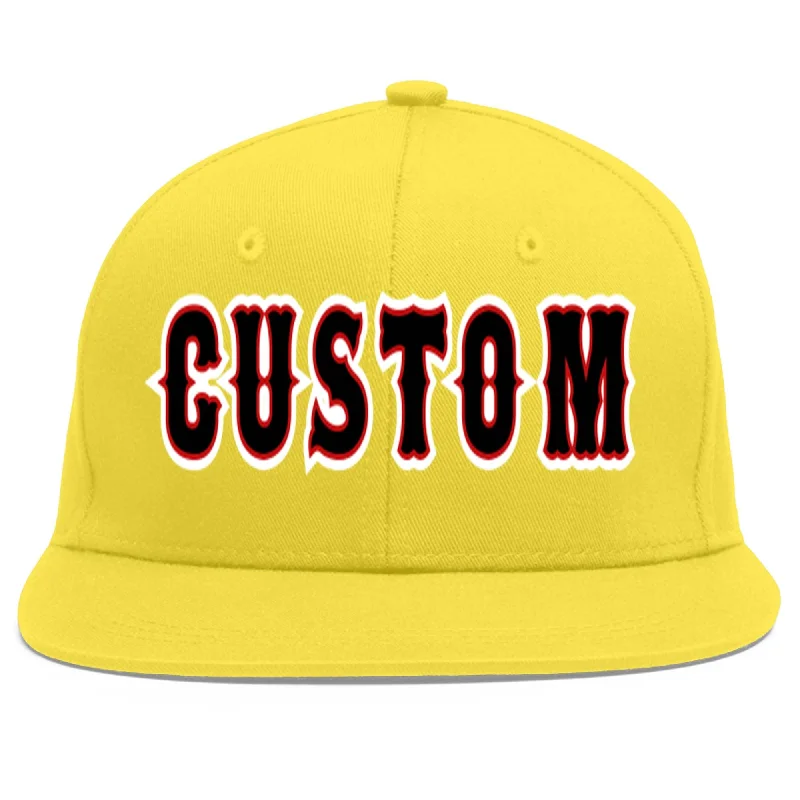 Custom Light Gold Black-Red Flat Eaves Sport Baseball Cap