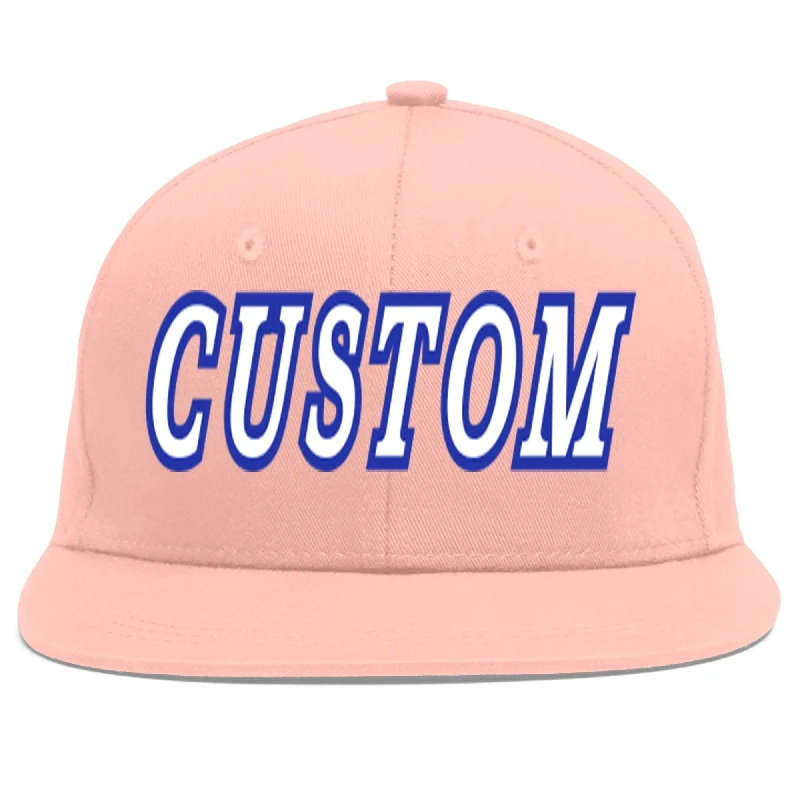 Custom Pink White-Royal Flat Eaves Sport Baseball Cap