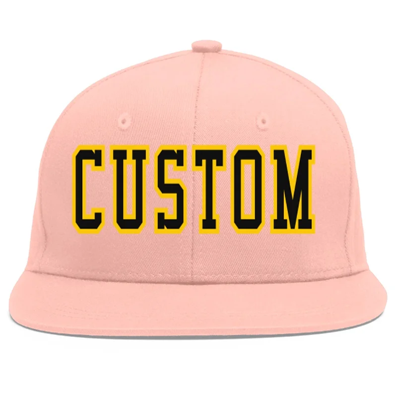 Custom Pink Black-Gold Flat Eaves Sport Baseball Cap