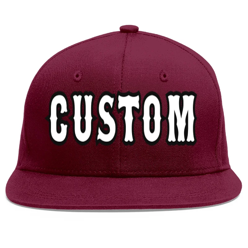 Custom Crimson White-Black Flat Eaves Sport Baseball Cap