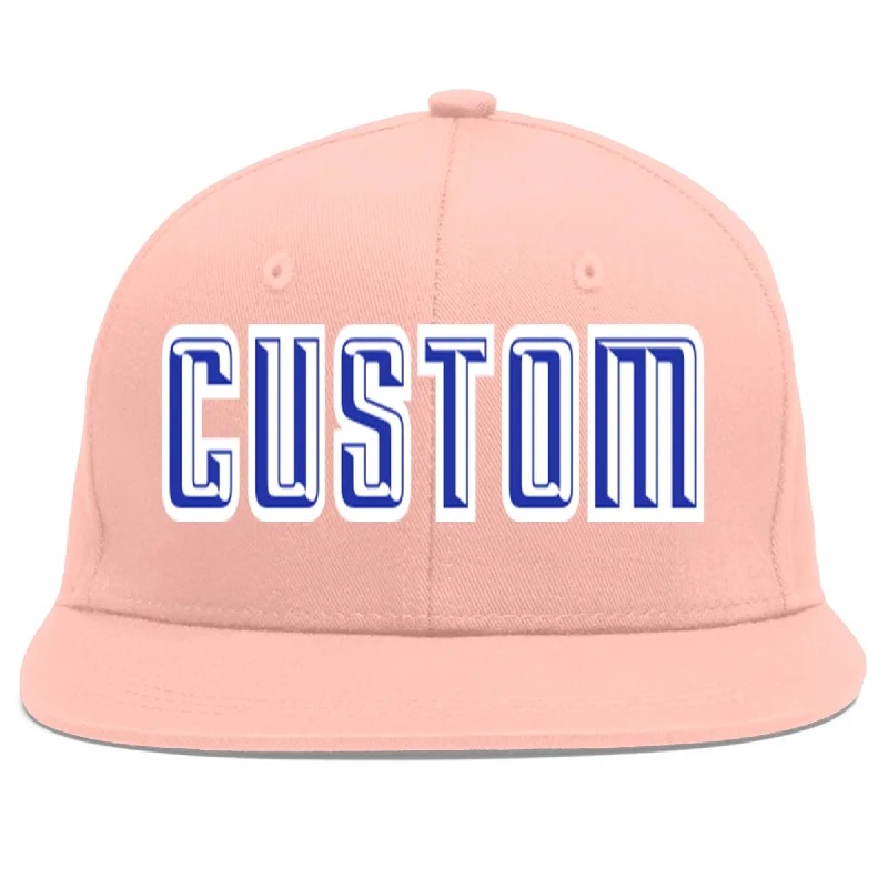 Custom Pink Royal-White Flat Eaves Sport Baseball Cap