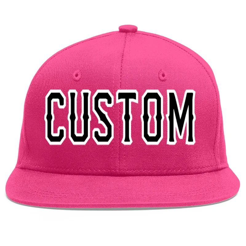 Custom Rose Red Black-White Flat Eaves Sport Baseball Cap