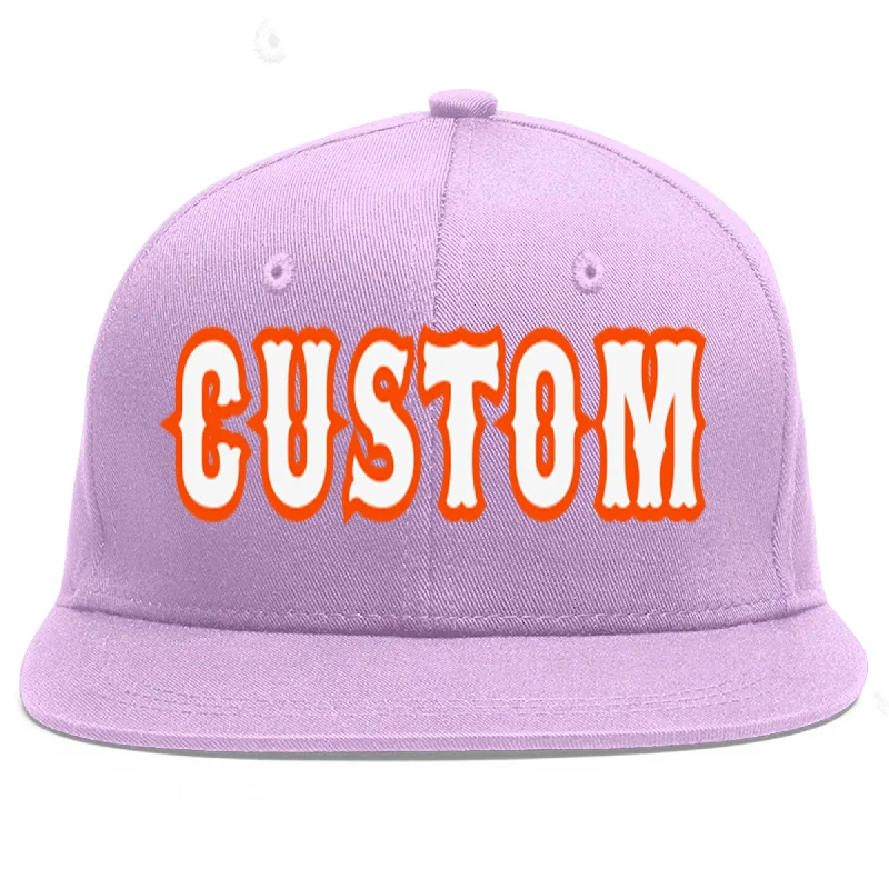 Custom Light Purple White-Orange Flat Eaves Sport Baseball Cap