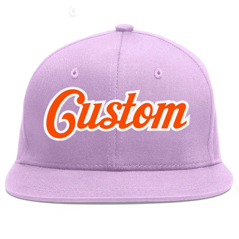 Custom Light Purple Orange-White Flat Eaves Sport Baseball Cap