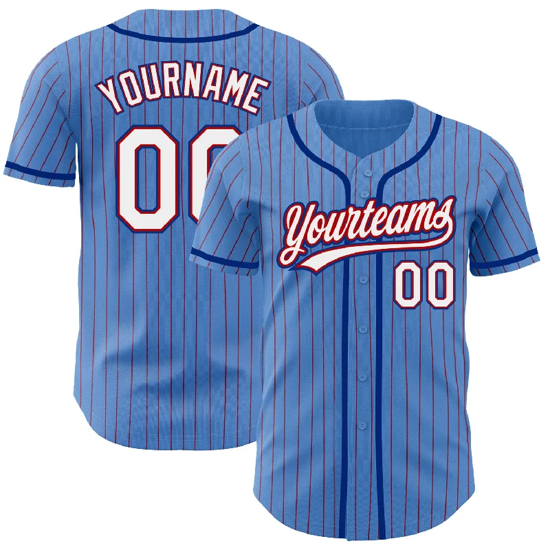 Custom Powder Blue Red Pinstripe White-Royal Authentic Baseball Jersey