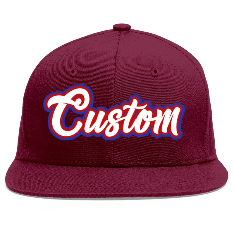 Custom Crimson White-Red Flat Eaves Sport Baseball Cap