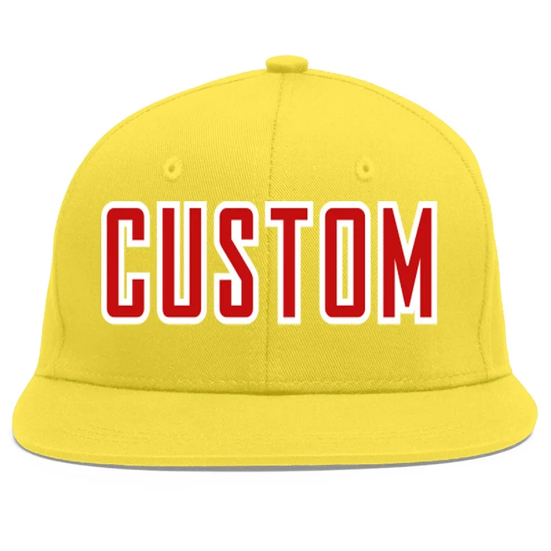 Custom Light Gold Red-White Flat Eaves Sport Baseball Cap