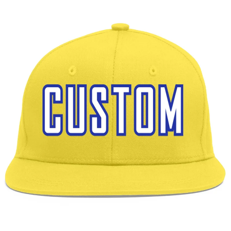 Custom Light Gold White-Royal Flat Eaves Sport Baseball Cap