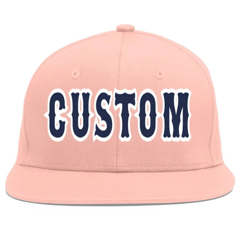 Custom Pink Navy-White Flat Eaves Sport Baseball Cap