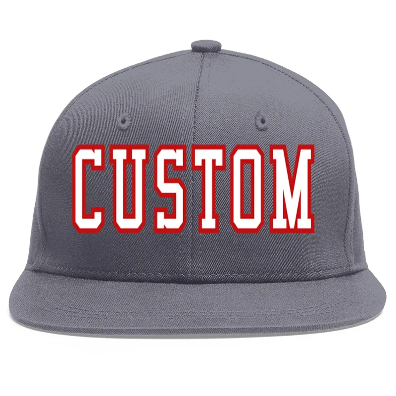 Custom Dark Gray White-Red Flat Eaves Sport Baseball Cap