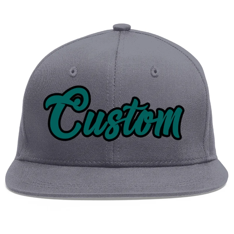 Custom Dark Gray Aqua-Black Flat Eaves Sport Baseball Cap