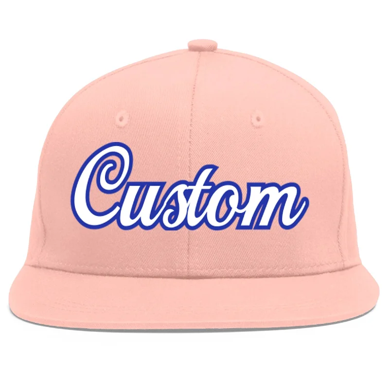 Custom Pink White-Royal Flat Eaves Sport Baseball Cap