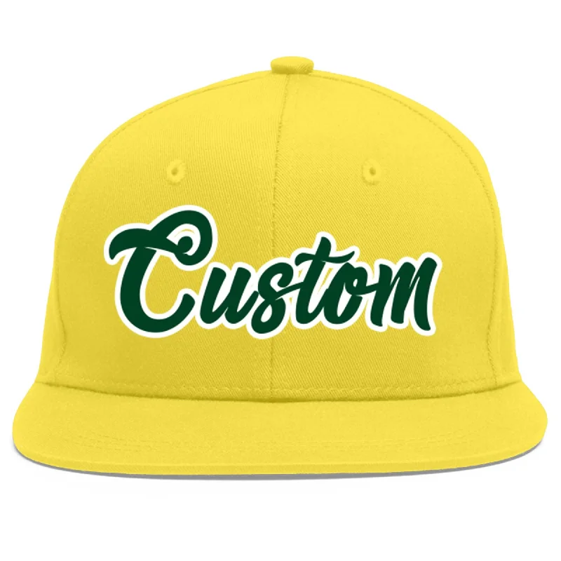 Custom Light Gold Green-White Flat Eaves Sport Baseball Cap