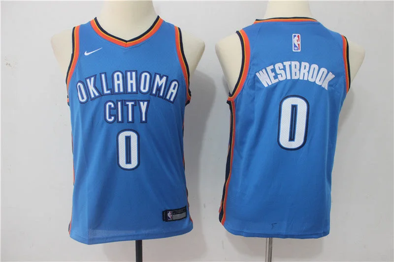 Thunder 0 Russell Westbrook Blue Youth Swingman Basketball Jersey