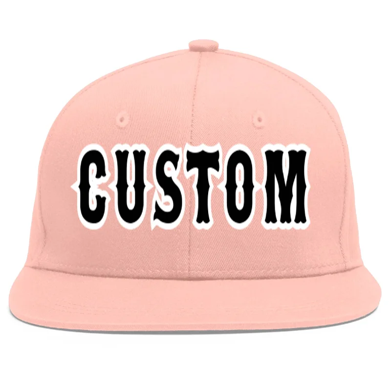 Custom Pink Black-White Flat Eaves Sport Baseball Cap