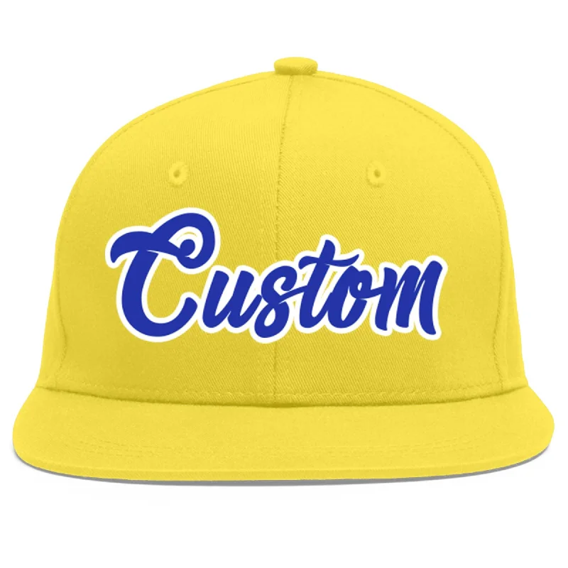 Custom Light Gold Royal-White Flat Eaves Sport Baseball Cap