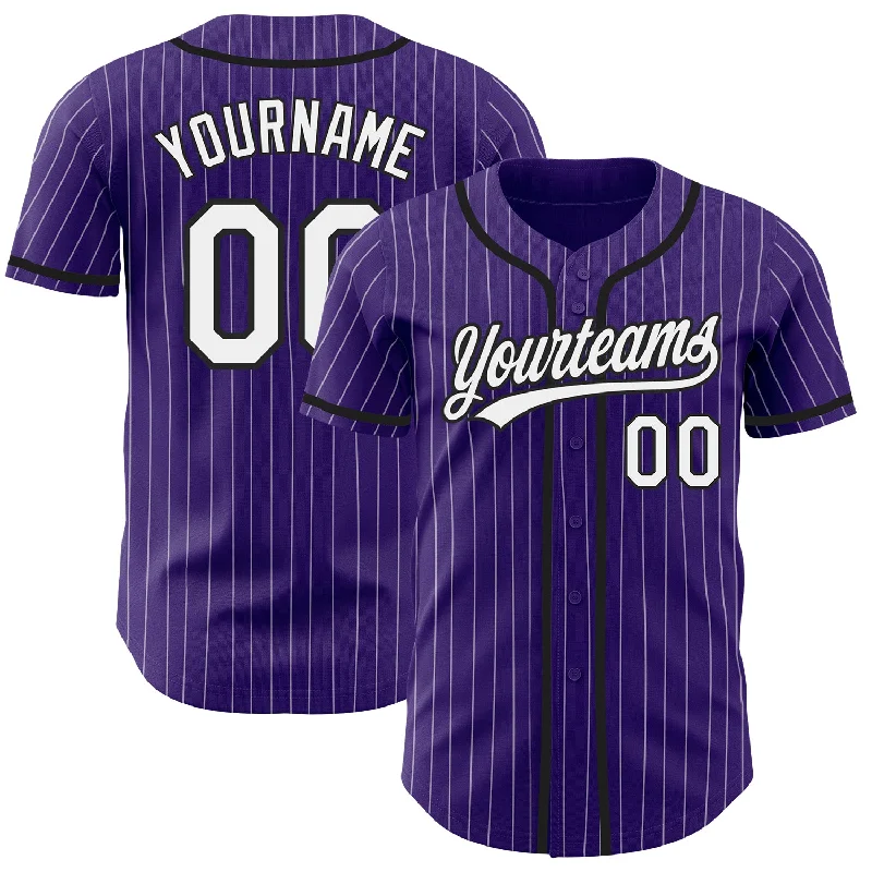 Custom Purple White Pinstripe Black Authentic Baseball Jersey